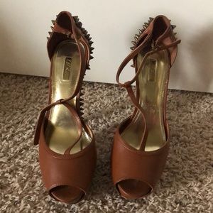 Brown t-strap platform heels